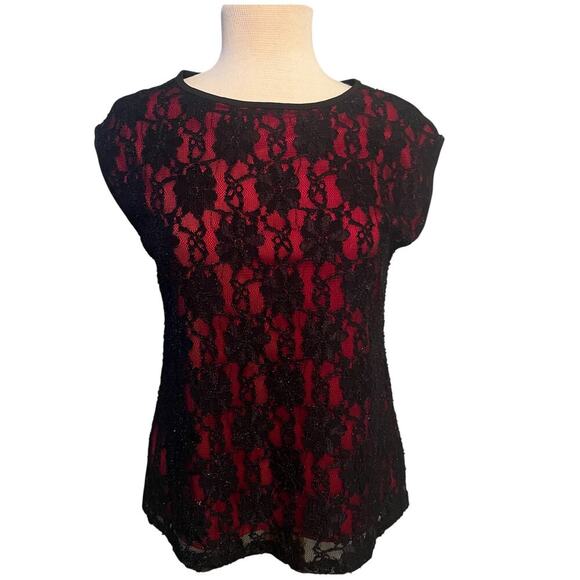 Y2K George Red and Black Lace top Size Medium - Picture 1 of 4